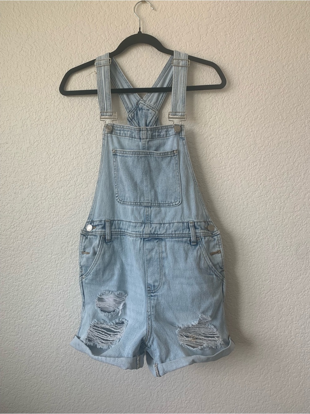 refuge Light Wash Blue Denim Short Overalls